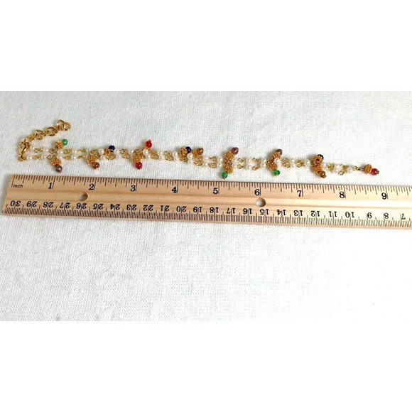 Gold Tone Necklace with Faux Seed Pearls and Multi-Color Beads - 17" Long - Picture 4 of 4